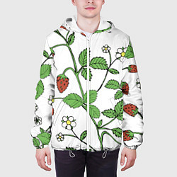 Куртка с капюшоном мужская Цветы Земляники Лесной, цвет: 3D-белый — фото 2