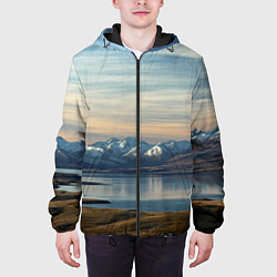 Куртка с капюшоном мужская Горы озеро природа, цвет: 3D-черный — фото 2