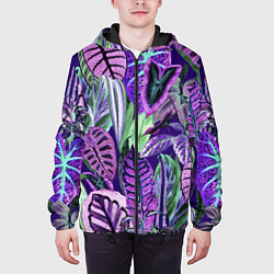 Куртка с капюшоном мужская Цветы Яркие Тропики, цвет: 3D-черный — фото 2
