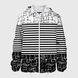 Куртка с капюшоном мужская Черно-белый комбинированный абстрактный с полосаты, цвет: 3D-белый