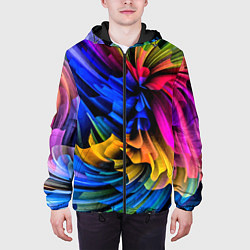 Куртка с капюшоном мужская Абстрактная неоновая композиция Abstract neon comp, цвет: 3D-черный — фото 2