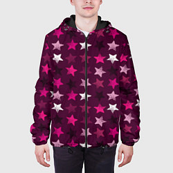 Куртка с капюшоном мужская Бордовые звезды, цвет: 3D-черный — фото 2