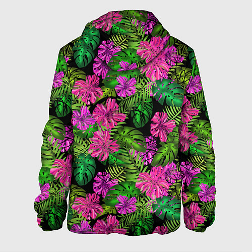 Мужская куртка Тропические листья и цветы на черном фоне / 3D-Черный – фото 2