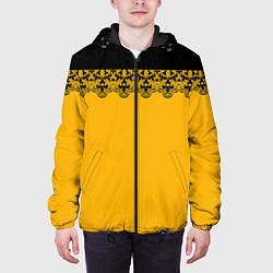 Куртка с капюшоном мужская Черное кружево на желтом фоне, цвет: 3D-черный — фото 2