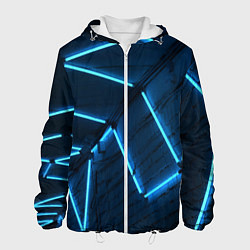 Куртка с капюшоном мужская Неоновые лампы и кирпичный эффект - Голубой, цвет: 3D-белый
