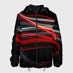 Куртка с капюшоном мужская Волнообразные линии неона - Красный, цвет: 3D-черный