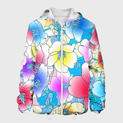 Куртка с капюшоном мужская Летний цветочный паттерн Fashion trend 2025, цвет: 3D-белый