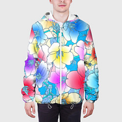 Куртка с капюшоном мужская Летний цветочный паттерн Fashion trend 2025, цвет: 3D-белый — фото 2