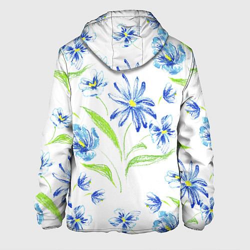 Мужская куртка Цветы Синие Нарисованные Карандашами / 3D-Черный – фото 2