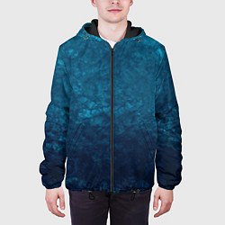 Куртка с капюшоном мужская Синий абстрактный мраморный узор, цвет: 3D-черный — фото 2