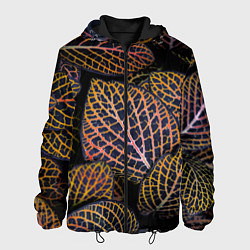 Куртка с капюшоном мужская Неоновые листья цветов - Оранжевый, цвет: 3D-черный