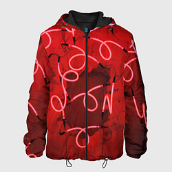Куртка с капюшоном мужская Неоновые закрученные фонари - Красный, цвет: 3D-черный