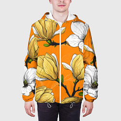 Куртка с капюшоном мужская Удивительные летние тропические цветы с нераскрывш, цвет: 3D-белый — фото 2