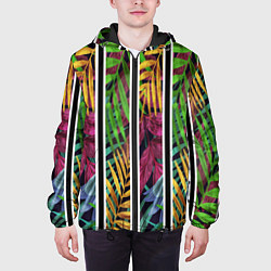 Куртка с капюшоном мужская Пальмовые цветные полосы, цвет: 3D-черный — фото 2