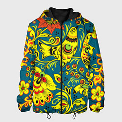 Куртка с капюшоном мужская Хохломская Роспись Две Птицы, цвет: 3D-черный
