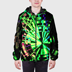 Куртка с капюшоном мужская Неоновые дискообразные узоры - Зелёный, цвет: 3D-черный — фото 2