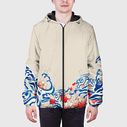 Куртка с капюшоном мужская Японский орнамент волн, цвет: 3D-черный — фото 2