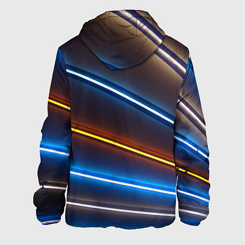 Мужская куртка Неоновые фонари на линиях - Голубой и оранжевый / 3D-Черный – фото 2