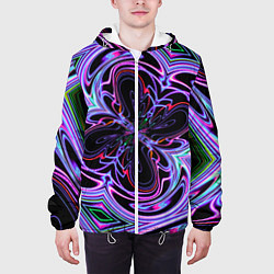 Куртка с капюшоном мужская Неоновые узоры и фигуры - Фиолетовый, цвет: 3D-белый — фото 2