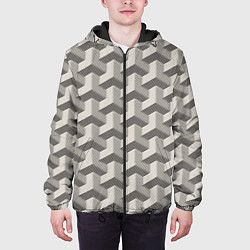 Куртка с капюшоном мужская Геометрические фигуры Оптическая иллюзия, цвет: 3D-черный — фото 2