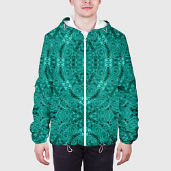 Куртка с капюшоном мужская Бирюзовый восточный ажурный узор, цвет: 3D-белый — фото 2