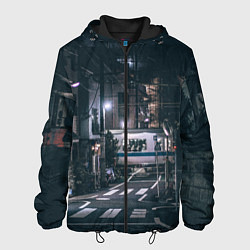 Куртка с капюшоном мужская Ночная улица города - Белый, цвет: 3D-черный