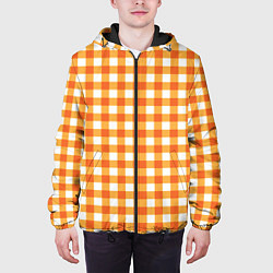 Куртка с капюшоном мужская Бело-оранжевые квадратики, цвет: 3D-черный — фото 2