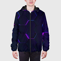 Куртка с капюшоном мужская Фигурный фиолетовый фон, цвет: 3D-черный — фото 2