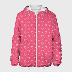 Куртка с капюшоном мужская Розовые сердечки паттерн, цвет: 3D-белый