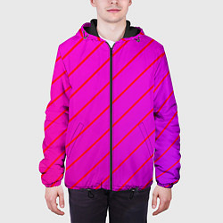 Куртка с капюшоном мужская Розовый и фиолетовые линии, цвет: 3D-черный — фото 2