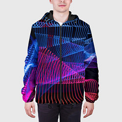 Куртка с капюшоном мужская Неоновые электронные волнообразные линии, цвет: 3D-черный — фото 2