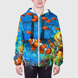 Куртка с капюшоном мужская Затонувший корабль в окружении обитателей океана, цвет: 3D-белый — фото 2
