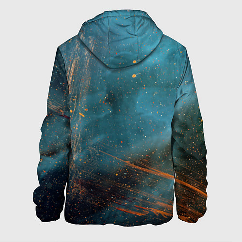 Мужская куртка Абстрактная тёмно-синяя краска с оранжевыми мазкам / 3D-Черный – фото 2