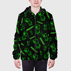 Куртка с капюшоном мужская Minecraft - Creeper салатовый неон, цвет: 3D-черный — фото 2