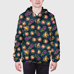 Куртка с капюшоном мужская Баклажаны персики бананы паттерн, цвет: 3D-черный — фото 2