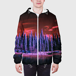 Куртка с капюшоном мужская Абстрактный фиолетовый лес и тёмная река, цвет: 3D-белый — фото 2