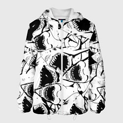 Куртка с капюшоном мужская Пасти акул - паттерн, цвет: 3D-белый
