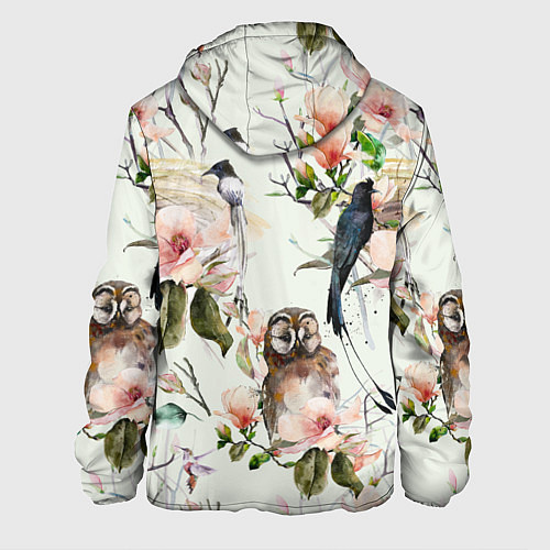 Мужская куртка Цветы Нарисованные Магнолии и Птицы / 3D-Черный – фото 2