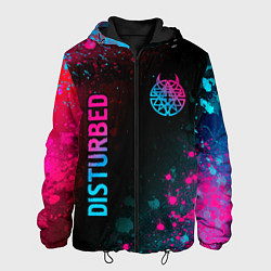 Куртка с капюшоном мужская Disturbed - neon gradient: символ и надпись вертик, цвет: 3D-черный