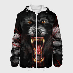 Куртка с капюшоном мужская Злой волк с открытой пастью, цвет: 3D-белый