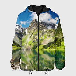 Куртка с капюшоном мужская Живописное горное озеро, цвет: 3D-черный