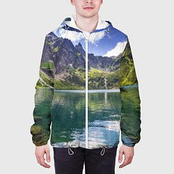 Куртка с капюшоном мужская Прозрачное горное озеро, цвет: 3D-белый — фото 2
