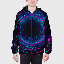 Куртка с капюшоном мужская Неоновый тоннель - портал, цвет: 3D-черный — фото 2