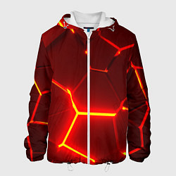 Куртка с капюшоном мужская Красные неоновые геометрические плиты, цвет: 3D-белый