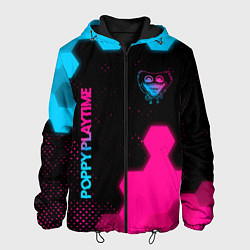 Мужская куртка Poppy Playtime - neon gradient: символ и надпись в
