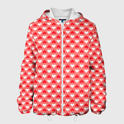 Куртка с капюшоном мужская Белые и красные сердечки - абстракция, цвет: 3D-белый