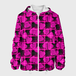 Мужская куртка Black and pink hearts pattern on checkered