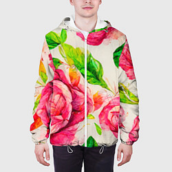 Куртка с капюшоном мужская Яркие выразительные розы, цвет: 3D-белый — фото 2