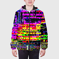 Куртка с капюшоном мужская Яркий пиксельный красочный глитч, цвет: 3D-черный — фото 2