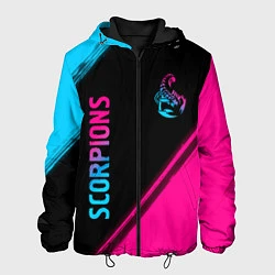 Куртка с капюшоном мужская Scorpions - neon gradient: надпись, символ, цвет: 3D-черный